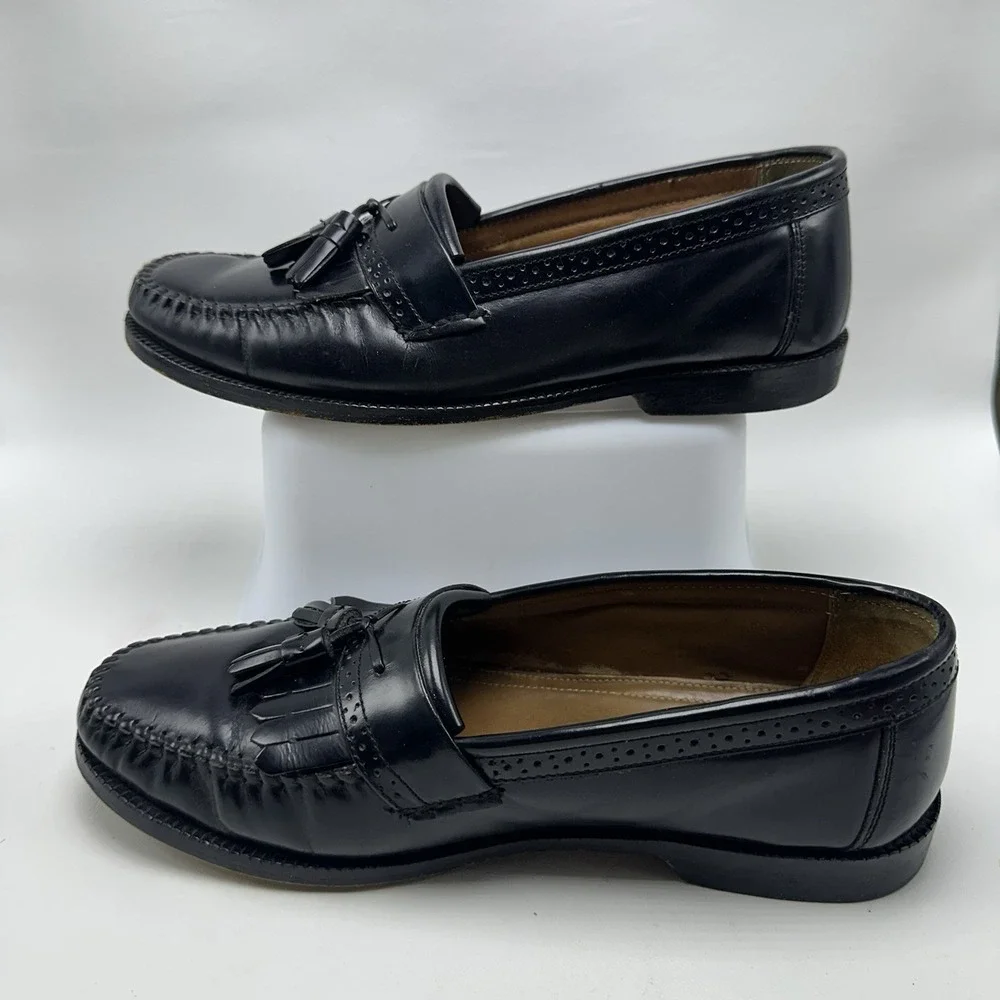 Bass Nelson Weejuns Black Leather Kiltie Tassel Loafers Men's 9.5‎ D V Cleat